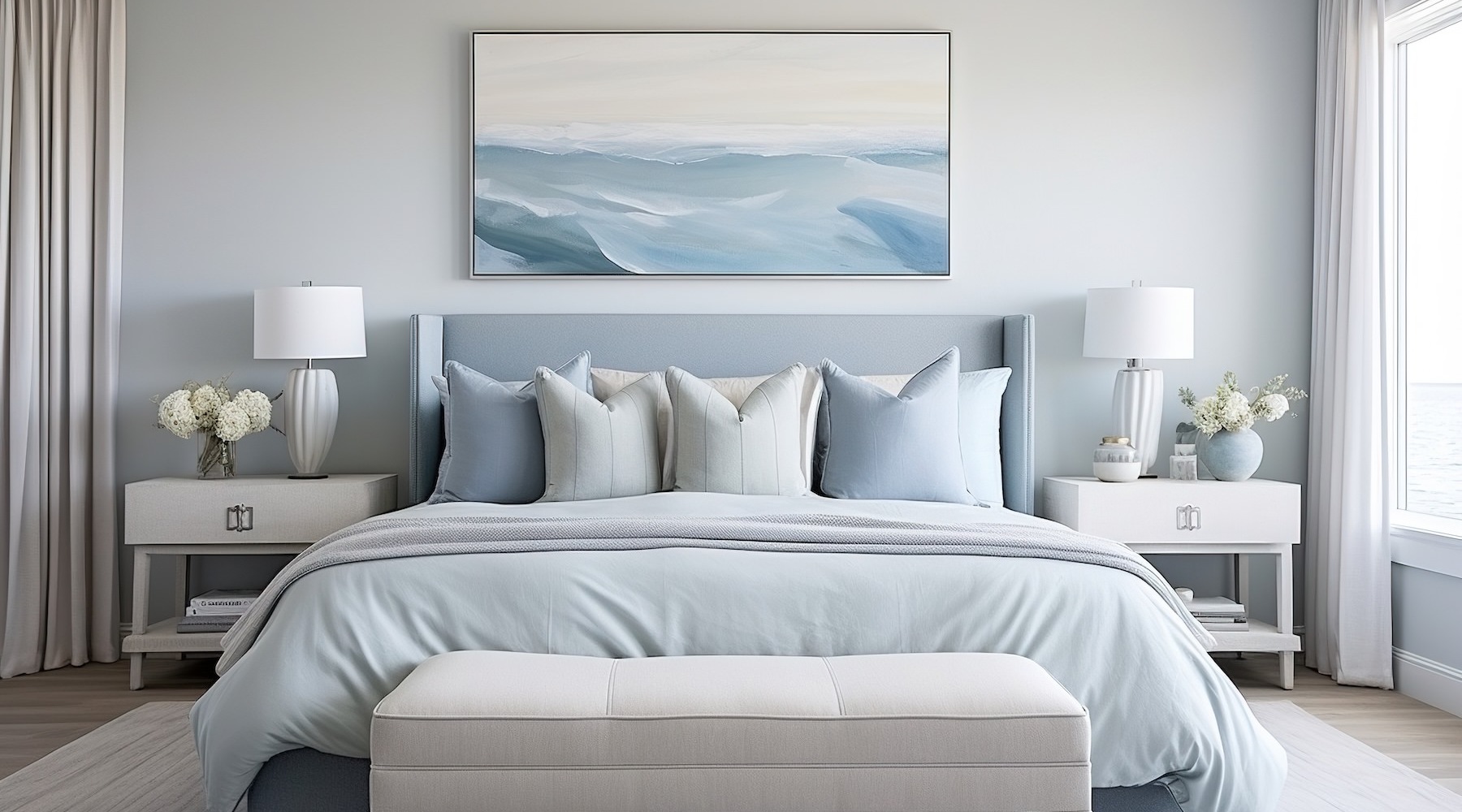 a bedroom with a bed and two nightstands