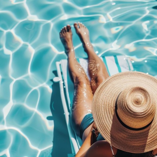 a person lying on a pool